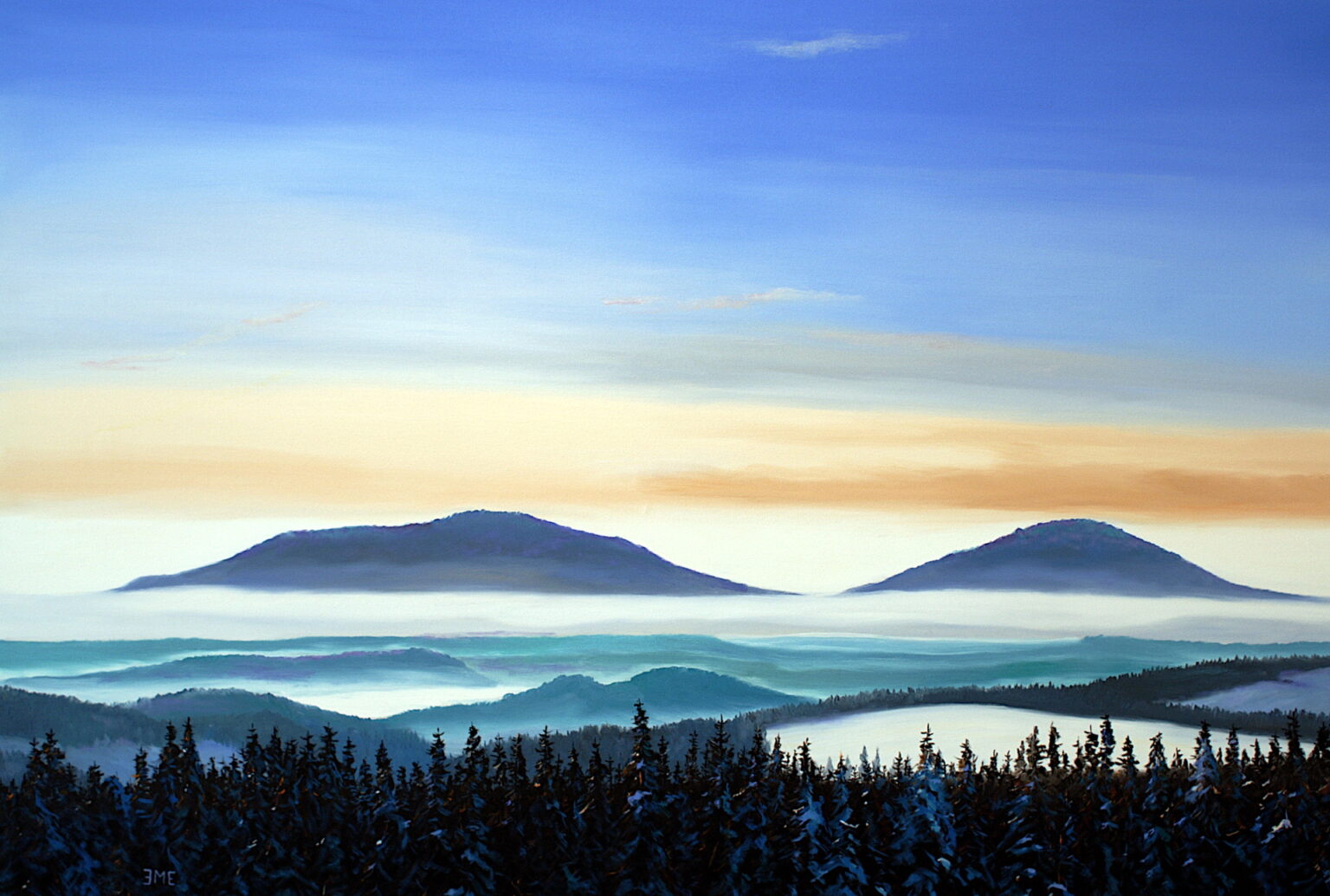 SOLEIL LEVANT - Inversion Gleichberge, Gemälde von Martin Eller, Öl a. Leinwand 110 x 150 cm, WVZ 11-25 - Galerie Alte Schule